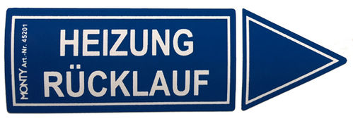 Rohrleitungskennzeichnung "Heizung-Rücklauf (blau)"